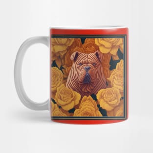 Dogs, sharpei dog and flowers, dog, style vector (Yellow version sharpei) Mug